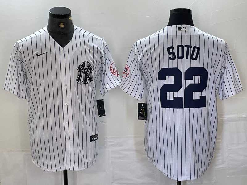 Men%27s New York Yankees #22 Juan Soto Name White With Patch 2024 Cool Base Stitched Jersey->new york yankees->MLB Jersey